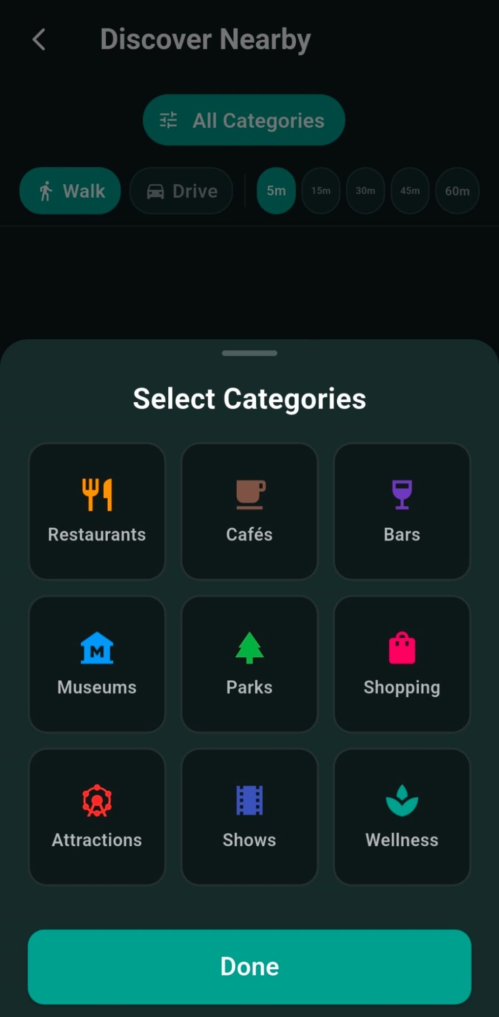 Discover Nearby with category filters