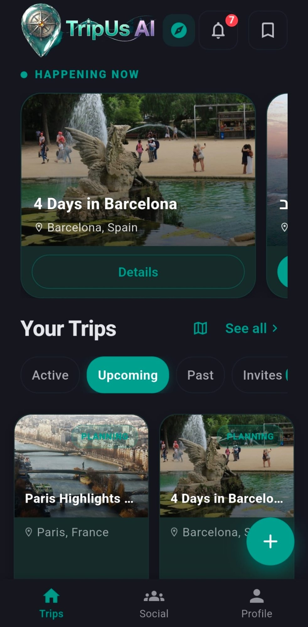 Home screen in dark mode